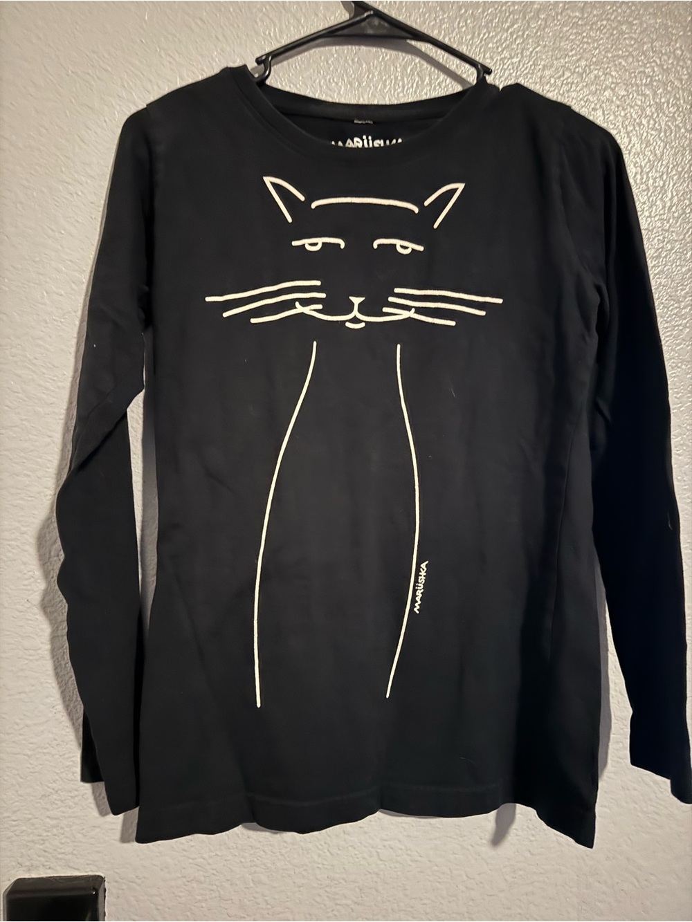 Marushka Black Long-Sleeve Cat Graphic Tee